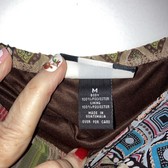 Studio 1940 Skirt Women Medium Boho Patch Teal Brown Maxi Long Tiered - Picture 3 of 6